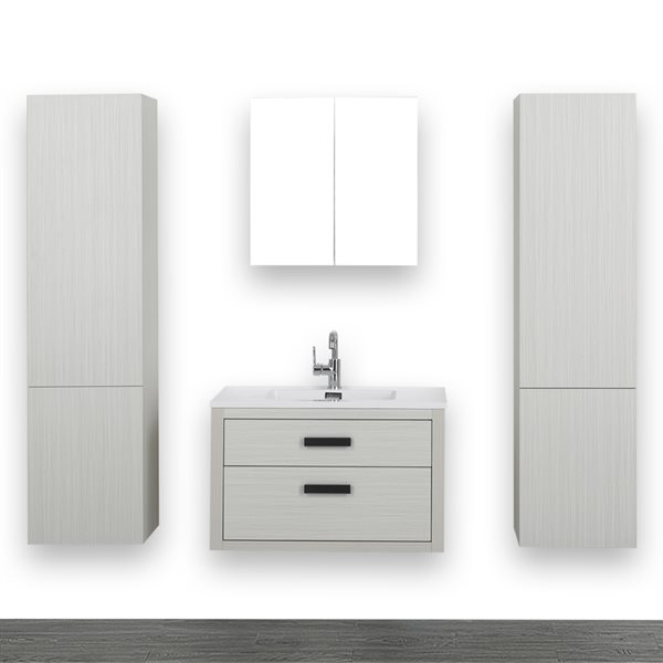 Streamline 32in Ash Grey Single Sink Bathroom Vanity with Glossy White