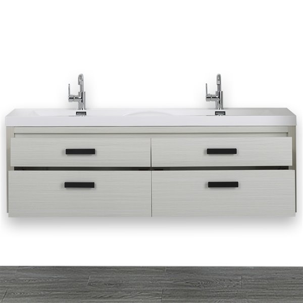 Streamline 63-in Ash Grey Double Sink Wall Mount Bathroom Vanity with Glossy White Resin Top (2 Mirrors Included)