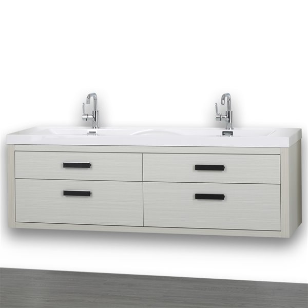 Streamline 63-in Ash Grey Double Sink Wall Mount Bathroom Vanity with Glossy White Resin Top (2 Mirrors Included)