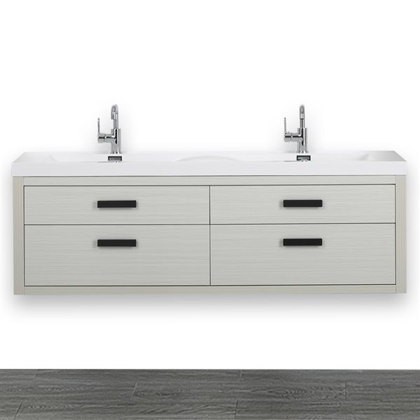 Streamline 63-in Ash Grey Double Sink Wall Mount Bathroom Vanity with Glossy White Resin Top (2 Mirrors Included)