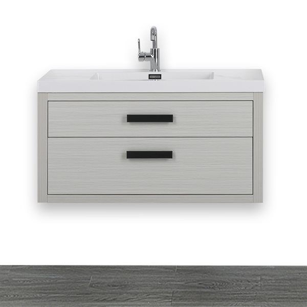 Streamline Ash Grey 40in Single Sink Bathroom Vanity with Glossy White