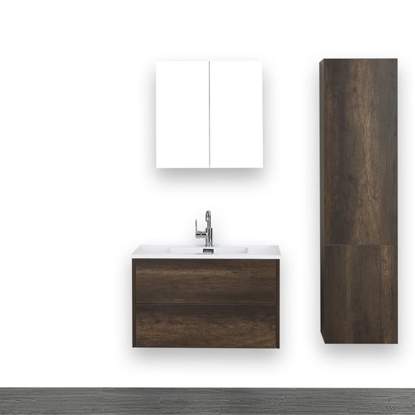 Streamline 32-in Brown Single Sink Bathroom Vanity with Glossy White Solid Surface Top (1 Mirror and 1 Cabinet Included)