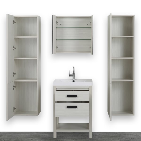 Streamline Ash Grey 24-in Single Sink Bathroom Vanity with Glossy White Solid Surface Top (1 Mirror and 2 Cabinets Included)