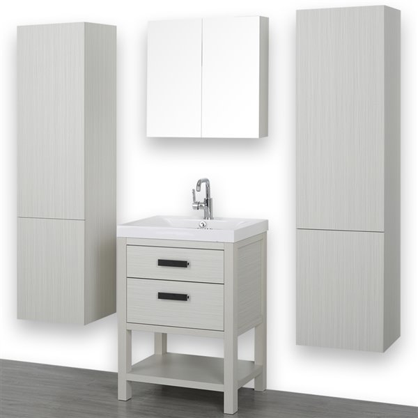 Streamline Ash Grey 24-in Single Sink Bathroom Vanity with Glossy White Solid Surface Top (1 Mirror and 2 Cabinets Included)