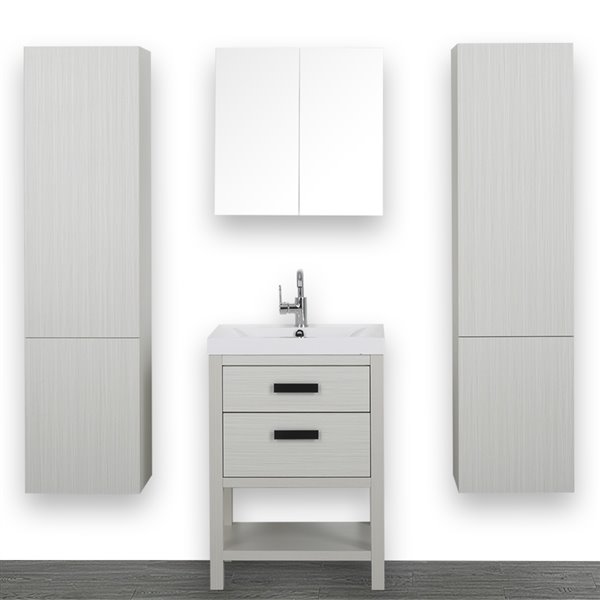 Streamline Ash Grey 24-in Single Sink Bathroom Vanity with Glossy White Solid Surface Top (1 Mirror and 2 Cabinets Included)