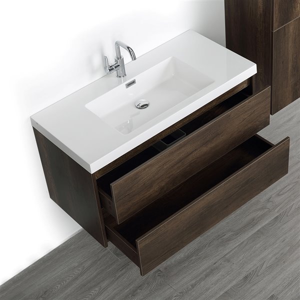 Streamline 40-in Brown Single Sink Bathroom Vanity with Glossy White ...