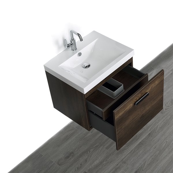 Streamline 24-in Single Sink Brown Bathroom Vanity with Glossy White ...