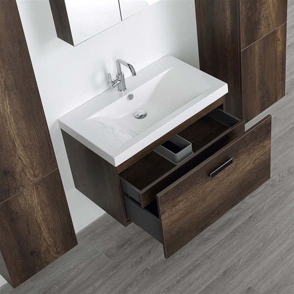 Streamline 32-in Brown Single Sink Bathroom Vanity with Glossy White ...