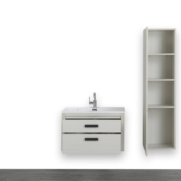 Streamline 32-in Ash Grey Single Sink Bathroom Vanity with Glossy White Solid Surface Top (Cabinet Included)