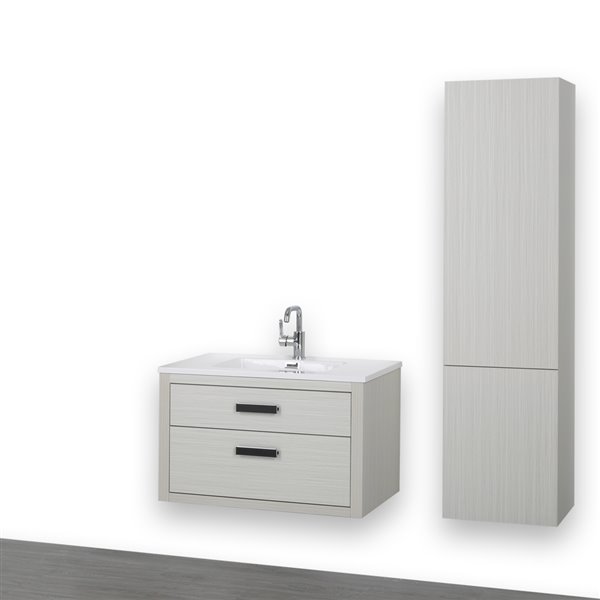 Streamline 32-in Ash Grey Single Sink Bathroom Vanity with Glossy White Solid Surface Top (Cabinet Included)