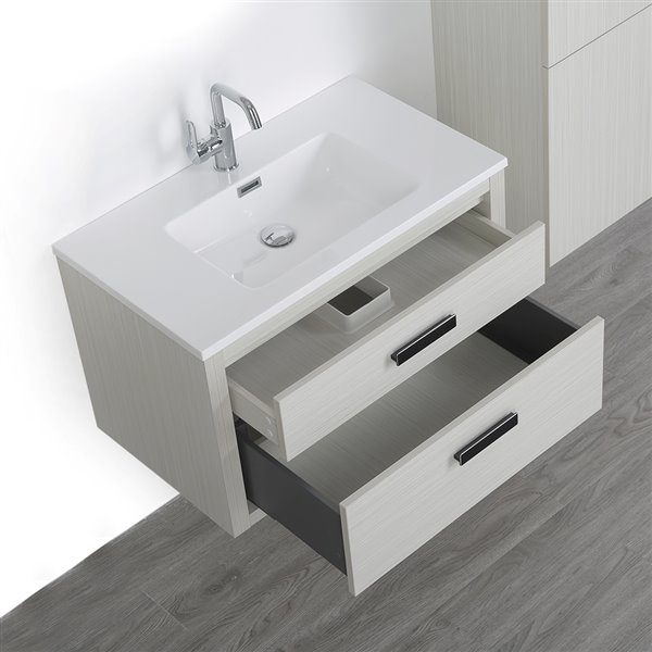 Streamline 32-in Ash Grey Single Sink Bathroom Vanity with Glossy White Solid Surface Top (Cabinet Included)