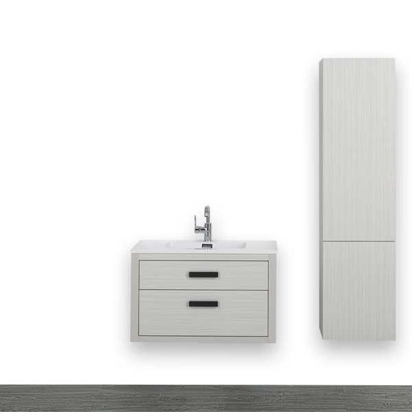 Streamline 32-in Ash Grey Single Sink Bathroom Vanity with Glossy White Solid Surface Top (Cabinet Included)