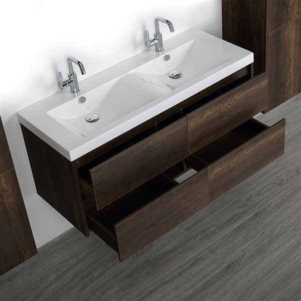 Streamline 48-in Brown Double Sink Bathroom Vanity with Glossy White ...