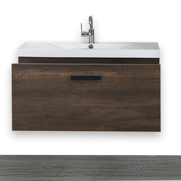 Streamline 40-in Brown Single Sink Bathroom Vanity with Glossy White Solid Surface Top