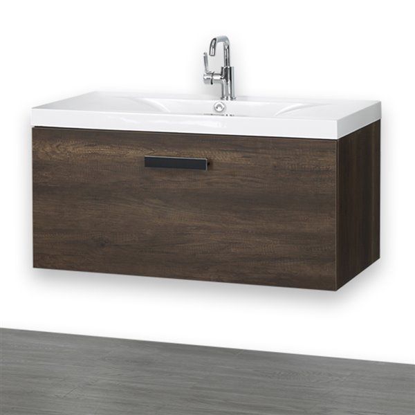 Streamline 40-in Brown Single Sink Bathroom Vanity with Glossy White Solid Surface Top