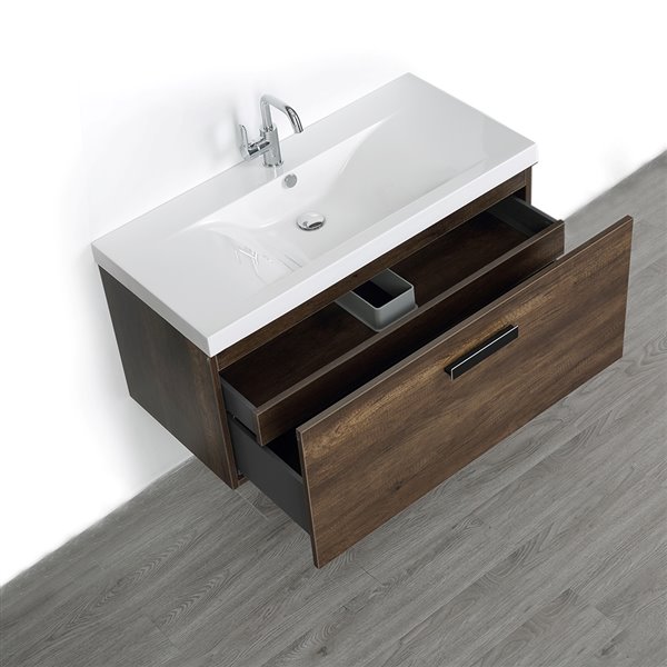 Streamline 40-in Brown Single Sink Bathroom Vanity with Glossy White Solid Surface Top