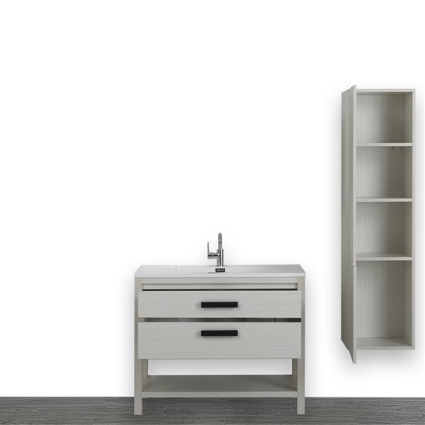 Streamline 40-in Single Sink Bathroom Vanity Ash Grey with Glossy White Solid Surface Top (Linen Cabinet Included)