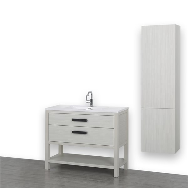 Streamline 40-in Single Sink Bathroom Vanity Ash Grey with Glossy White Solid Surface Top (Linen Cabinet Included)