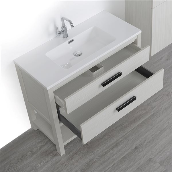 Streamline 40-in Single Sink Bathroom Vanity Ash Grey with Glossy White Solid Surface Top (Linen Cabinet Included)