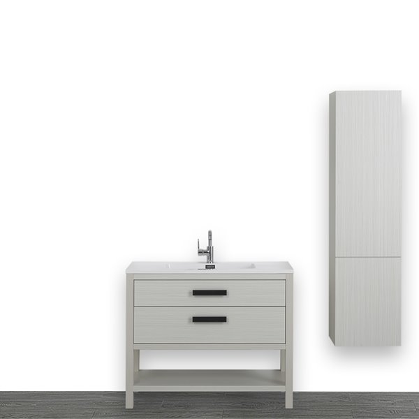Streamline 40-in Single Sink Bathroom Vanity Ash Grey with Glossy White Solid Surface Top (Linen Cabinet Included)