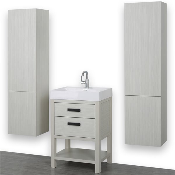 Streamline 24-in Ash Grey Single Sink Bathroom Vanity with Glossy White Solid Surface Top (Side Cabinets Included)