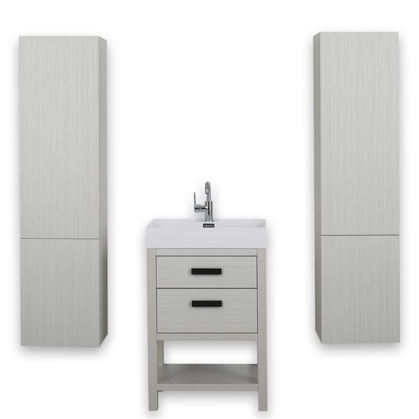 Streamline 24-in Ash Grey Single Sink Bathroom Vanity with Glossy White Solid Surface Top (Side Cabinets Included)