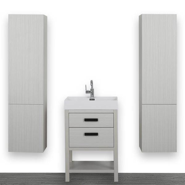 Streamline 24-in Ash Grey Single Sink Bathroom Vanity with Glossy White Solid Surface Top (Side Cabinets Included)