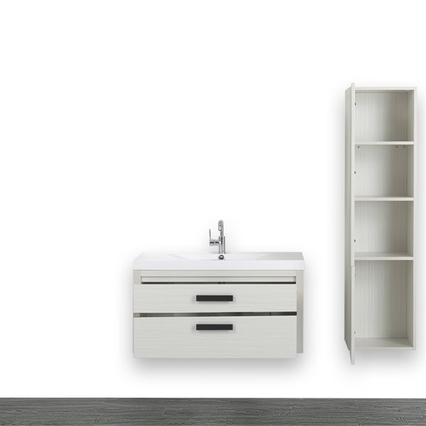Streamline 40-in Single Sink Ash Grey Bathroom Vanity with Glossy White Solid Surface Top (Linen Cabinet Included)