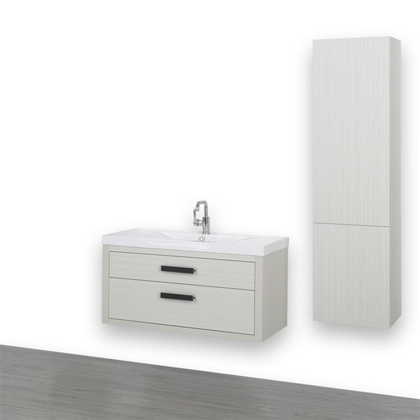 Streamline 40-in Single Sink Ash Grey Bathroom Vanity with Glossy White Solid Surface Top (Linen Cabinet Included)