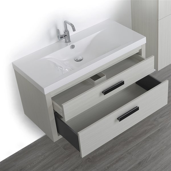 Streamline 40-in Single Sink Ash Grey Bathroom Vanity with Glossy White Solid Surface Top (Linen Cabinet Included)