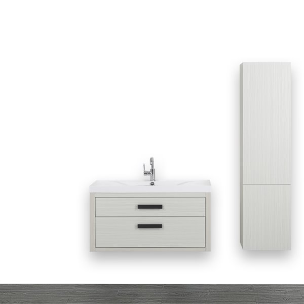 Streamline 40-in Single Sink Ash Grey Bathroom Vanity with Glossy White Solid Surface Top (Linen Cabinet Included)