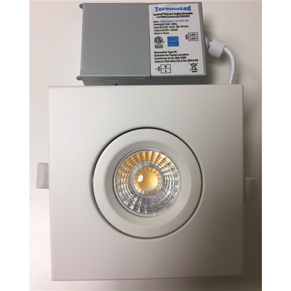 Plafonier blanc encastré de 4 po, carré, lumière réglable, 60 watt de TorontoLed (Paquet de 4)