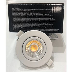 Plafonier blanc encastré de 3 po, rond, lumière réglable, 50 watt de TorontoLed (Paquet de 4)