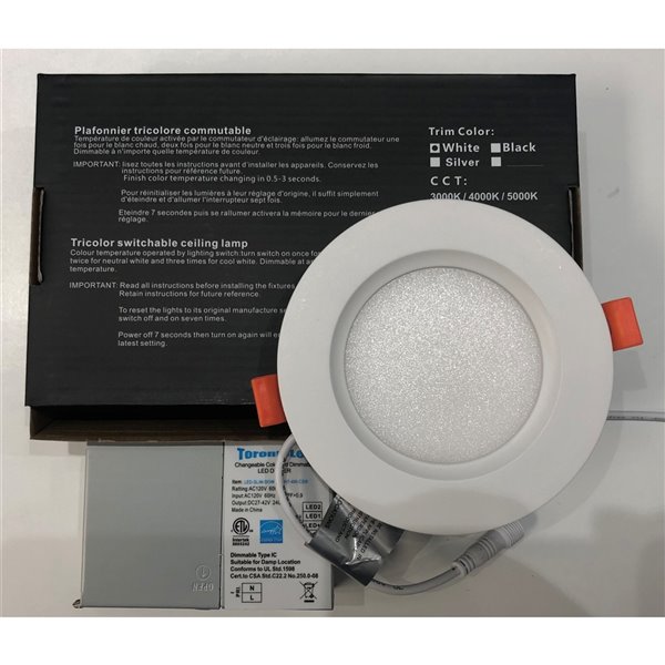 Plafonier encastré de 4 po, blanc, rond, lumière réglable, 60 watt de TorontoLed (Paquet de 4)