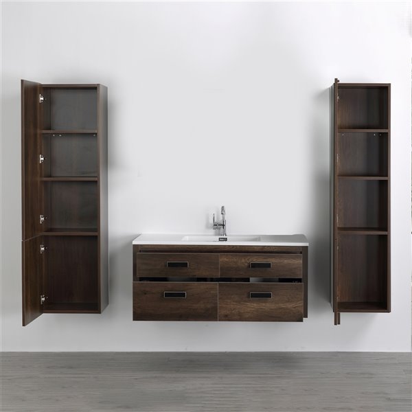 Streamline Brown 48-in Single Sink Bathroom Vanity with Glossy White Solid Surface Top (Linen Cabinets Included)