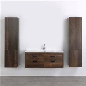 Meuble-lavabo mural simple brun par Streamline de 48 po avec comptoir blanc lustré et 2 lingeries