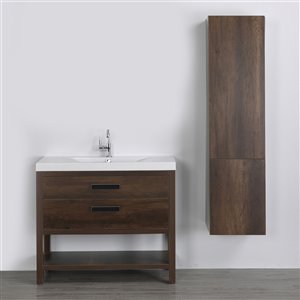 Streamline 40-in Brown Single Sink Freestanding Bathroom Vanity with Glossy White Top and Side Cabinet