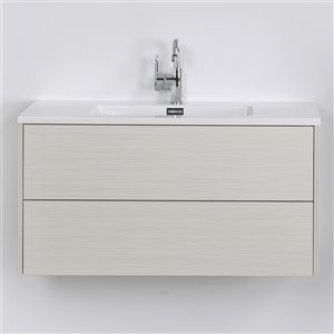 Meuble-lavabo mural/flottant simple gris cendré par Streamline de 40 po avec comptoir blanc lustré