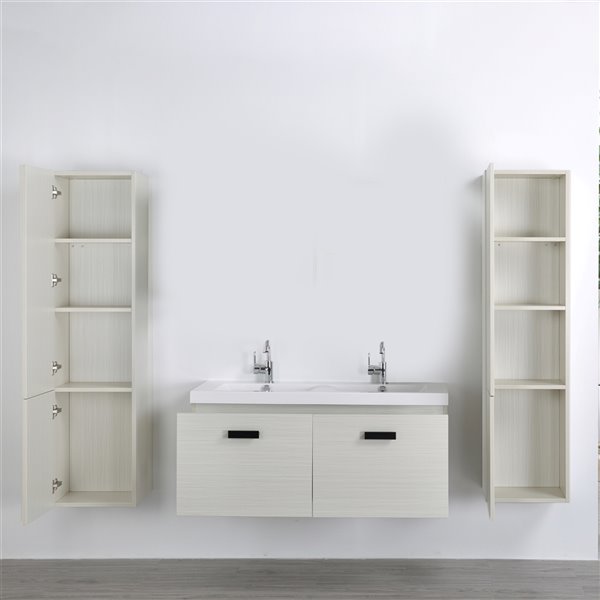 Streamline 48-in Double Sink Ash Grey Bathroom Vanity with Glossy White Solid Surface Top (2 Cabinets Included)