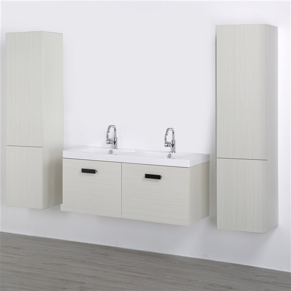 Streamline 48-in Double Sink Ash Grey Bathroom Vanity with Glossy White Solid Surface Top (2 Cabinets Included)