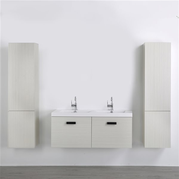 Streamline 48-in Double Sink Ash Grey Bathroom Vanity with Glossy White Solid Surface Top (2 Cabinets Included)