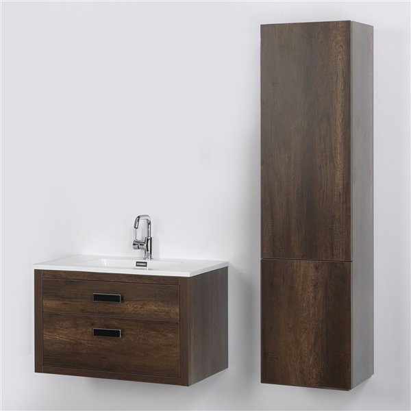 Streamline 32 In Brown Single Sink, Bathroom Vanity With Side Cabinet