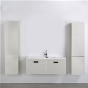 Meuble-lavabo mural simple gris cendré par Streamline de 48 po avec comptoir blanc lustré, 2 tiroirs et 2 lingeries