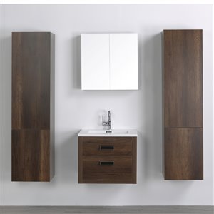 Streamline 24-in Brown Single Sink Bathroom Vanity with Glossy White Solid Surface Top (1 Mirror and 2 Cabinets Included)