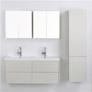 Meuble-lavabo mural simple gris cendré par Streamline de 48 po avec comptoir blanc lustré, 2 miroirs et 1 lingerie