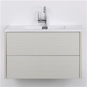 Meuble-lavabo mural/flottant simple gris cendré par Streamline de 32 po avec comptoir blanc lustré