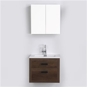 Streamline 24-in Brown Single Sink Floating Bathroom Vanity with Glossy White Top (Mirror Included)
