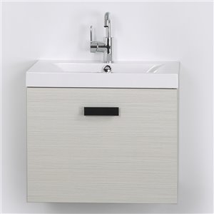 Meuble-lavabo mural simple gris cendré par Streamline de 24 po avec comptoir blanc lustré et 1 large tiroir de rangement