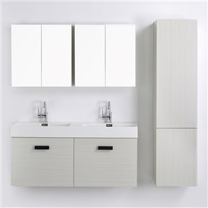 Streamline Ash Grey 48-in Double Sink Bathroom Vanity with Glossy White Solid Surface Top (2 Mirrors and 1 Cabinet Included)