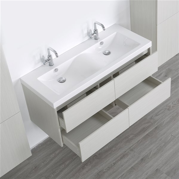 Streamline 48-in Ash Grey Double Sink Bathroom Vanity with Glossy White ...